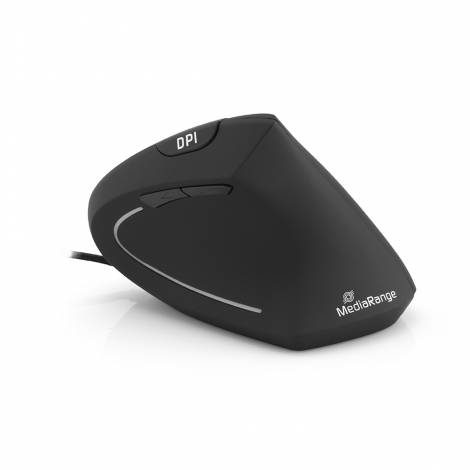 MediaRange Corded ergonomic 6-button optical mouse for right-handers (Black, Wired) (MROS230)