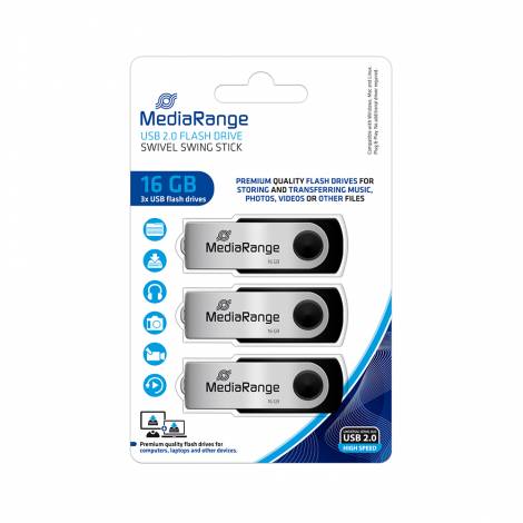 MediaRange MR910-3 16GB 3 x USB 2.0 Ασημί