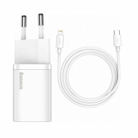 Baseus Φορτιστής με Θύρα USB-C και Καλώδιο Lightning 20W Power Delivery Λευκός (Super Si 1C) (TZCCSUP-B02) (BASTZCCSUP-B02)