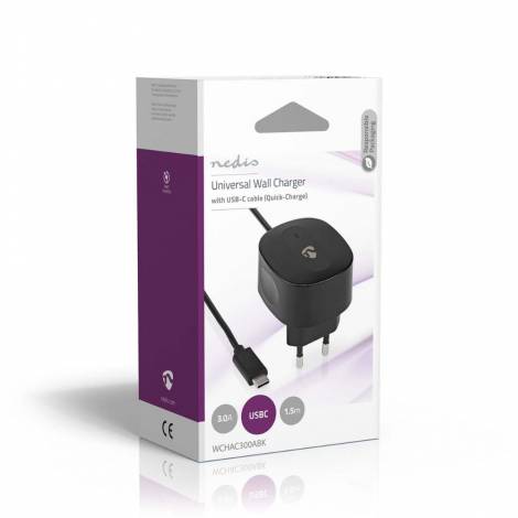 Nedis Wall Charger 15W & USB-C Cable 1.50 m (WCHAC300ABK) (NEDWCHAC300ABK)