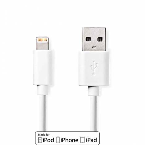 Nedis Cable Apple Lightning male/USB-A male 2.0 1m White (CCGB39300WT10) (NEDCCGB39300WT10)