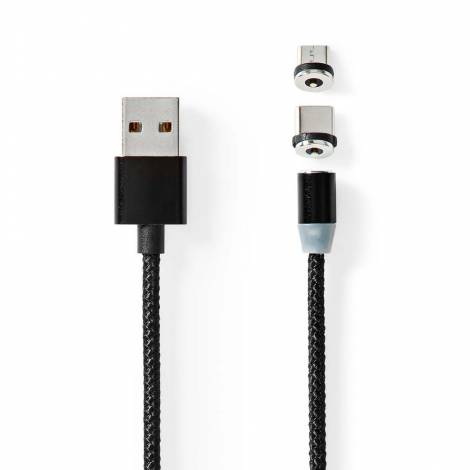Nedis Braided / Magnetic USB to Type-C / micro USB Cable Μαύρο 2m (CCGB60630BK20) (NEDCCGB60630BK20)