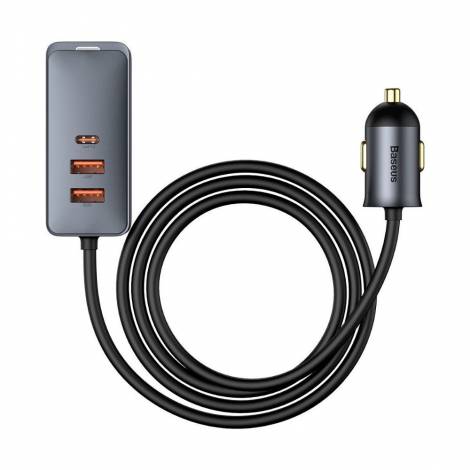 Baseus Car Charger Share Together with Extension Cord, 2x USB, 2x USB-C, 120W Grey (CCBT-A0G) (BASCCBT-A0G)