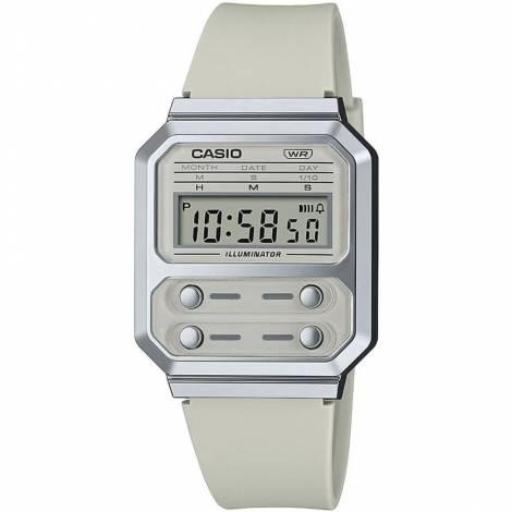 Casio Vintage Edgy Ρολόι Χρονογράφος Μπαταρίας με Μπεζ Καουτσούκ Λουράκι (A100WEF-8AEF) (CASA100WEF-8AEF)
