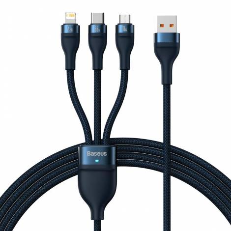 Baseus 3in1 USB Cable USB 3in1 Flash Series, USB-C + Micro + Lightning 66w, 1.2m Blue (CASS040003) (BASCASS040003)