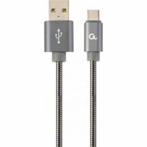 Gembird Cc- USB2s-amcm-2m-bg USB-C 2.0 Cable (Am/cm) Metal Plugs, Spiral Braid, 2m, Metallic Gray (CC-USB2S-AMCM-2M-BG) (GEMCC-USB2S-AMCM-2M-BG)