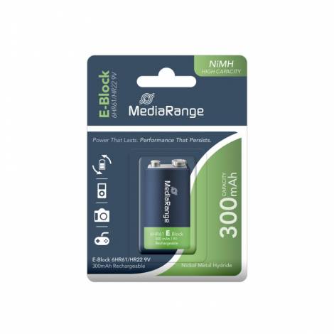 Επαναφορτιζόμενη Μπαταρία MediaRange High Cap. NiMH Accus E-Block HR22 9V (6HR61) (MRBAT124)