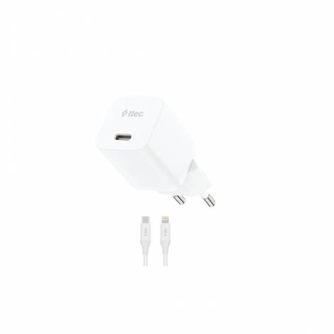 ttec SmartCharger GAN 20W PD Travel Fast Charger + USB-C - Lightning Cable 150cm White (2SCG20LB) (TTEC2SCG20LB)
