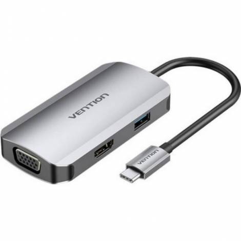 VENTION USB-C to HDMI/VGA/USB 3.0/PD Docking Station 0.15M Gray Aluminum Alloy Type (TOAHB) (VENTOAHB)