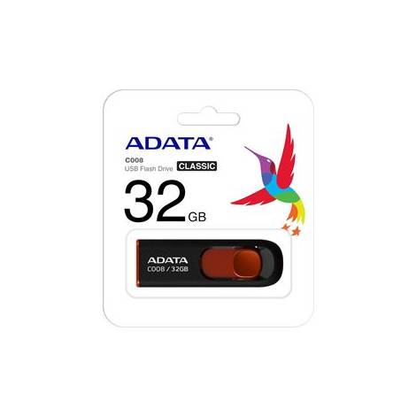 ADATA FLASH USB DRIVE 32GB AC008-32GB-RKD, USB2.0, RETRACTABLE, BLACK/RED, 5YW.