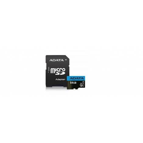 ADATA SDHC MICRO 64GB PREMIER AUSDX64GUICL10A1-RA1, CLASS 10, UHS-1, SD ADAPTER, 5YW