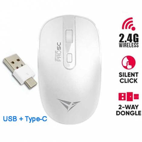 ALCATROZ WIRELESS TWO WAY DONGLE (USB+TYPE-C) SILENT MOUSE WHITE
