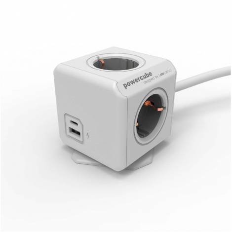 Allocacoc® PowerCube |Extended Duo USB A+C| Πολύπριζο 4 θέσεων & 1xUSB/1xUSB-C με καλώδιο επέκτασης 1,5 μέτρo - Γκρι - 10436/DEEUAC