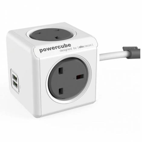 Allocacoc Powercube Extended Usb 1.5m - Πολύπριζο 4 θέσεων UK x 2 USB Γκρι - (7400GY/UKEUPC)