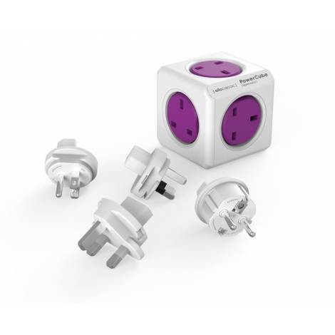 Allocacoc® PowerCube |ReWirable| Πολύπριζο 5 θέσεων UK & 4x plugs  Μωβ - 1840/UKRW4P