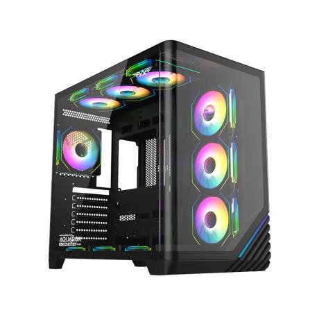 ARMAGGEDDON FULL ATX DUAL CHAMBER CHASSIS 10X ARGB FANS AQUARON X-CURVE GIGA 10 BLACK