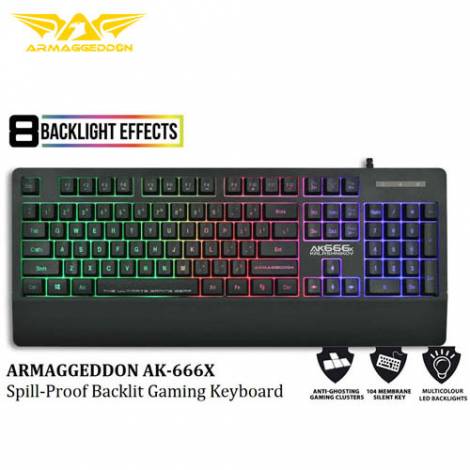 ARMAGGEDDON GAMING KEYBOARD 8 BACKLIGHT EFFECTS AK-666X