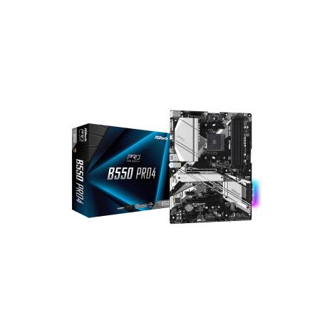 ASROCK MB B550 PRO4, SOCKET AMD AM4, CS AMD B550, 4 DIMM SOCKETS DDR4, D-SUB/HDMI, LAN GIGABIT, ATX, 2YW.