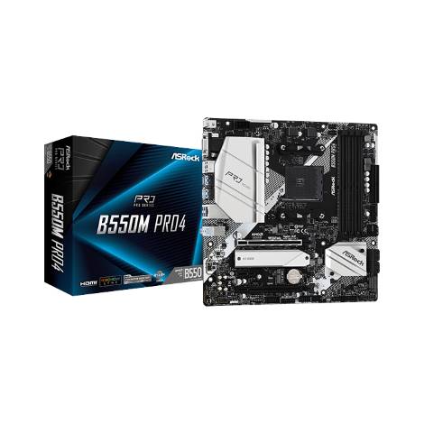 ASROCK MB B550M PRO4, SOCKET AMD AM4, CS AMD B550, 4 DIMM SOCKETS DDR4, D-SUB/DISPLAY PORT/HDMI, LAN GIGABIT, MICRO-ATX, 2YW.