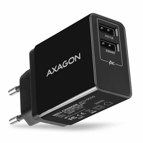 AXAGON ACU-DS16 WALL CHARGER, 2X 5V-2.2A + 1A, 16W, BLACK