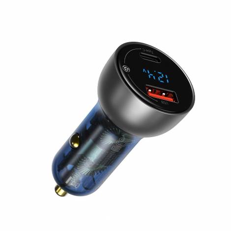 Baseus Φορτιστής Αυτοκινήτου 12V, Max 65W, 1xUSB-A , 1xUSB-C Particular Digital Display Γκρι CCKX-C0A