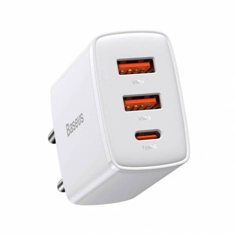 Baseus Wall Adapter με 2 Θύρες USB-A και 1 Θύρα Type C 30W Power Delivery Λευκός CCXJ-E02