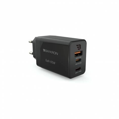 Baykron Φορτιστής Premium Wall Charger EU, USB-A, Type-C 65W GaN Μαύρος BA-WC-003