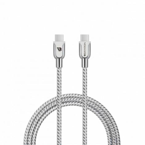 Baykron Καλώδιο Φόρτισης Type C σε Type C Basic Braided Charge and Sync 20V 3A 1,2m Ασημί BKR-BL-C2C-001-W