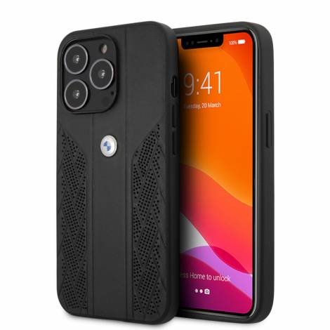 BMW Leather Black Curve Perforated Design Back Cover Θήκη προστασίας από δερματίνη – iPhone 13 Pro (Μαύρο)