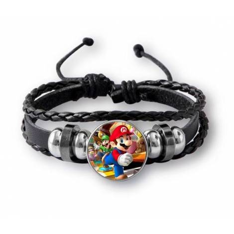 Super Mario Black Leather Bracelet unisex, ρυθμιζόμενο μέγεθος με κουτί δώρου GE6110300
