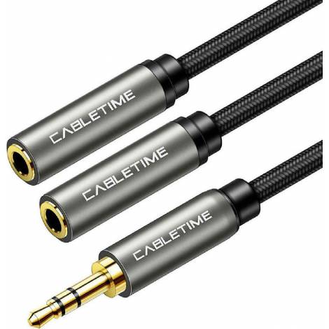Cabletime 3.5mm male - 2x 3.5mm female 3pole 0.2m (AV-309)