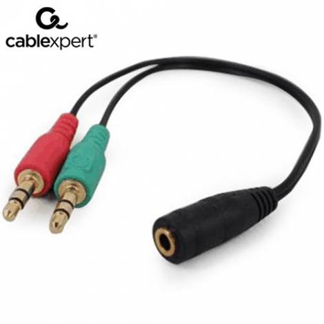 CABLEXPERT 3.5 mm 4-pin SOCKET TO 2 x 3.5 mm STEREO PLUG ADAPTER CABLE, BLACK