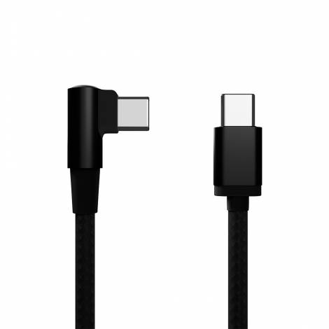 CABLEXPERT ANGLED COTTON BRAIDED USB TYPE-C MALE-MALE CHARGING & DATA CABLE 0.2M BLACK