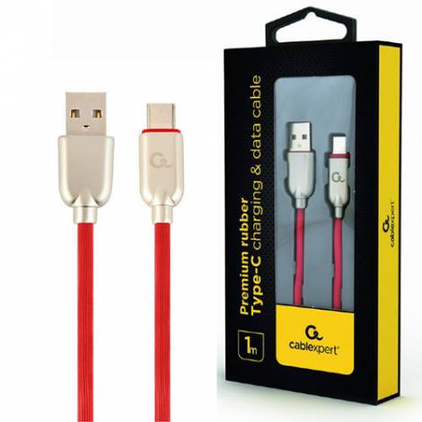 CABLEXPERT PREMIUM RUBBER TYPE-C USB CHARGING AND DATA CABLE 1M RED RETAIL PACK