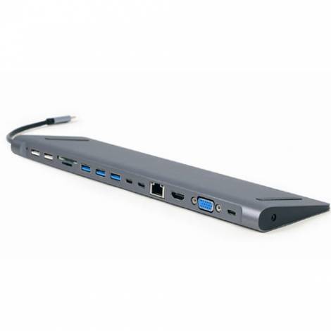 CABLEXPERT USB-C 9-IN-1 MULTIPORT ADAPTER (USB HUB + HDMI + VGA + PD + CARD READER + LAN + 3.5MM)