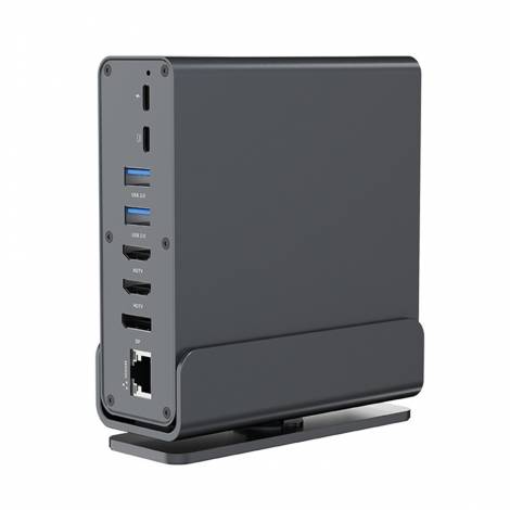 CABLEXPERT USB TYPE-CF 15-IN-1 MULTIPORT ADAPTER (USB HUB AF-PORTS v.2x2 + v.3x3, Type-CF + HDMIx2 +DISPLAYPORT + PD + CARD READER + GIGALAN + 3.5 mm AUDIO), GREY