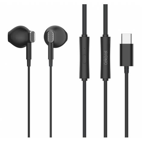 CELEBRAT earphones με μικρόφωνο D12, USB-C, 1.2m, μαύρα