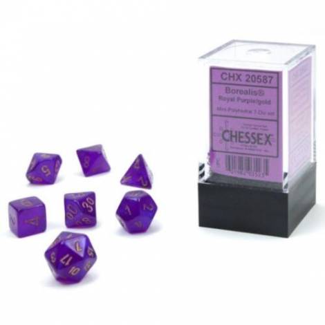 CHESSEX BOREALIS LUMINARY ROYAL PURPLE/GOLD MINI POLYHEDRAL 7-DIE SET (CSX20587)