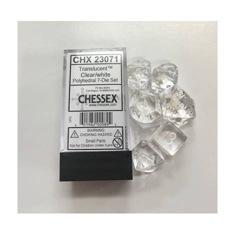 CHESSEX Translucent Clear/ White 7 dice (CSX23071)