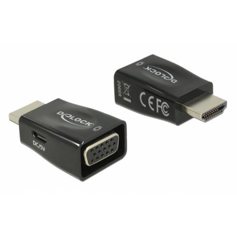 DELOCK αντάπτορας HDMI σε VGA 65902, 1920x1200p/60Hz, μαύρος