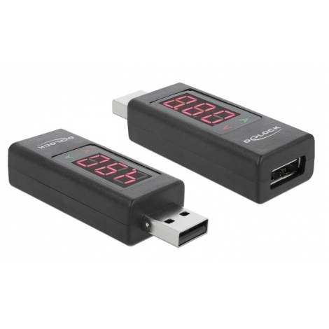 DELOCK αντάπτορας USB 65569 με οθόνη ένδειξης V/A, έως 5V/4A, μαύρος