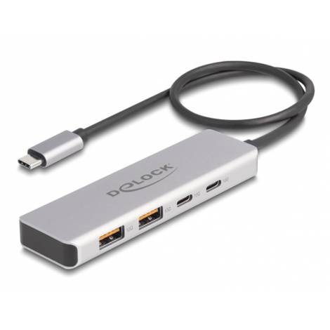 DELOCK USB hub 64230, 4x θυρών, 10Gbps, USB-C σύνδεση, γκρι