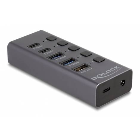 DELOCK USB hub 64248 με διακόπτες, 5x θυρών, 5Gbps, USB/USB-C σύνδεση, γκρι