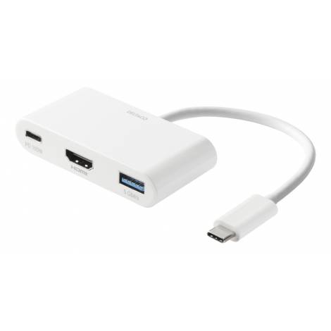 Deltaco Αντάπτορας USB-C to HDMI/USB A, 4K 30Hz, USB-C PD 3,0 100W, Λευκός USBC-HDMI23