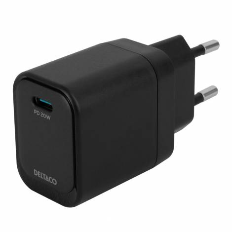 Deltaco Φορτιστής Τοίχου, 1x USB-C PD 20W Μαύρος USBC-AC151