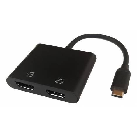 Deltaco Multi-Stream Transport Hub Type C Αρσενικό σε 2x HDMI 4K/60Hz Θηλυκό 10cm Μαύρος 10cm USBC-2HDMI