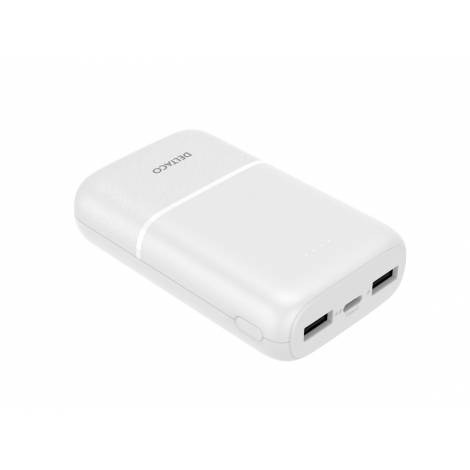 Deltaco Power bank 10 000 mAh, 2x USB-A, 1x USB-C, Pass-through Charging Λευκό PB-C1005