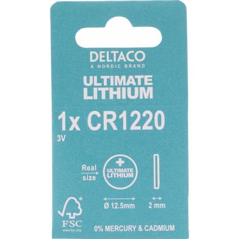 DELTACO Ultimate Μπαταρία Λιθίου 3V CR1220 button cell 1 τεμάχιο Οικολογική FSC Συσκευασία ULT-CR1220-1P