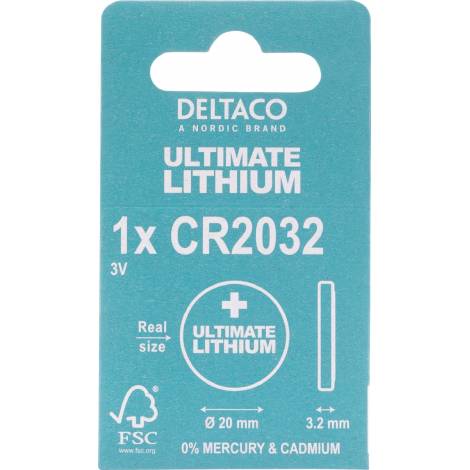 DELTACO Ultimate Μπαταρία Λιθίου 3V CR2032 button cell 1 τεμάχιο Οικολογική FSC Συσκευασία ULT-CR2032-1P