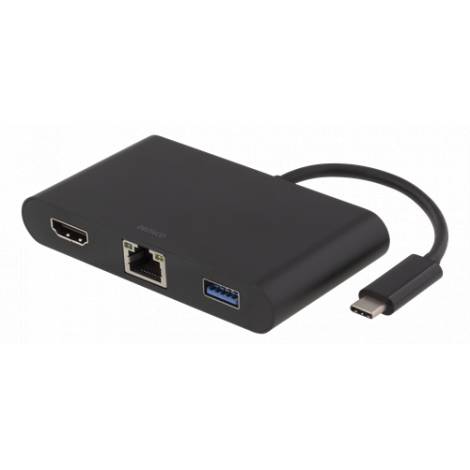 Deltaco USB-C docking station, HDMI, RJ45, 1xUSB A, USB-C PD,  black USBC-1267